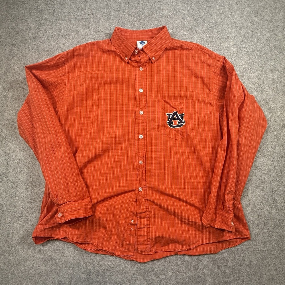 Auburn Tigers NCAA Men XL Orange Plaid Button Down Shirt Embroidered AU Cotton